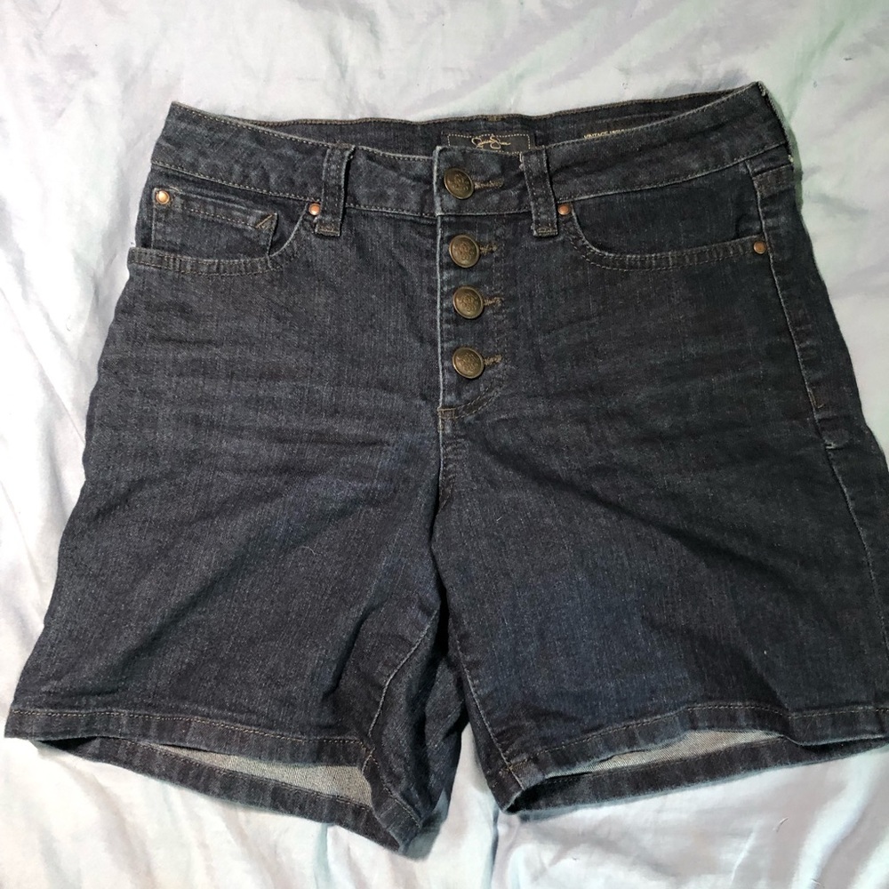 Jessica Simpson Dark Blue Button-Front Denim Shorts Button up fly